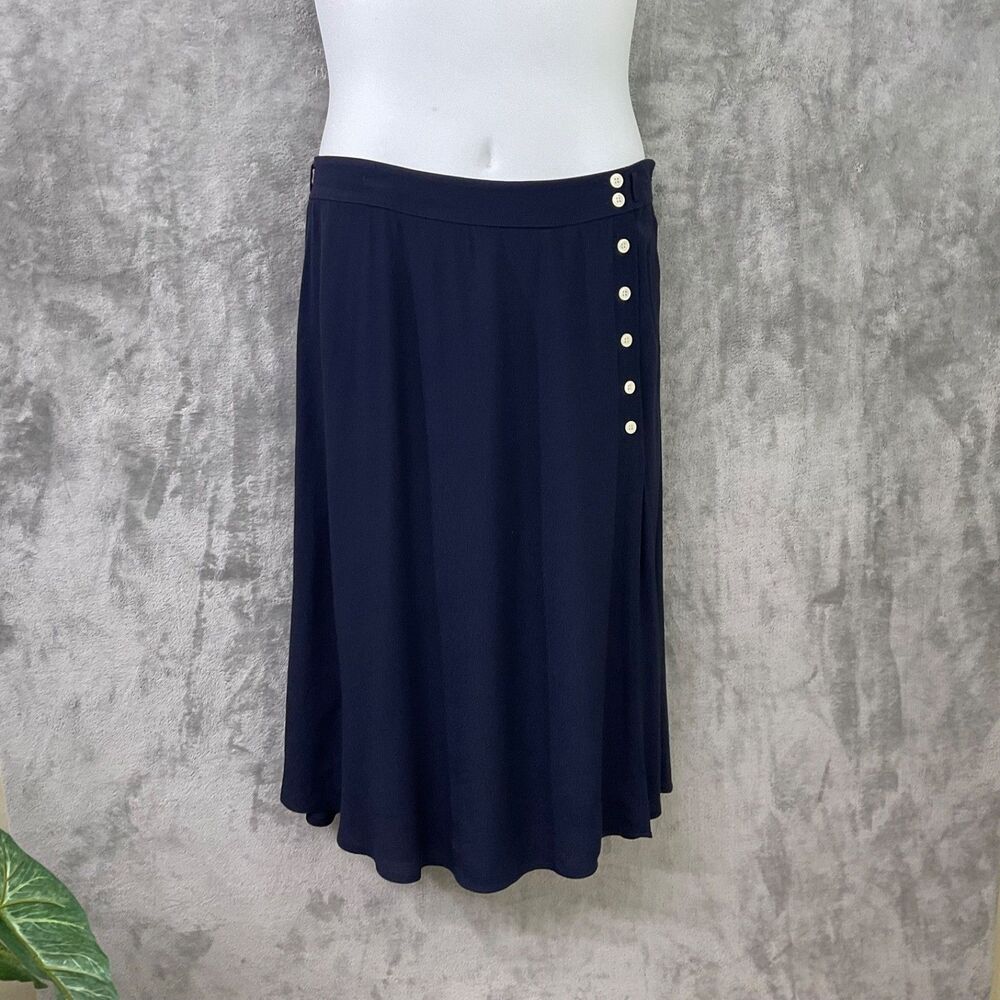 Talbots Petites  skirt Women's 14P  Navy Blue A-Line Viscose Midi Maxi career